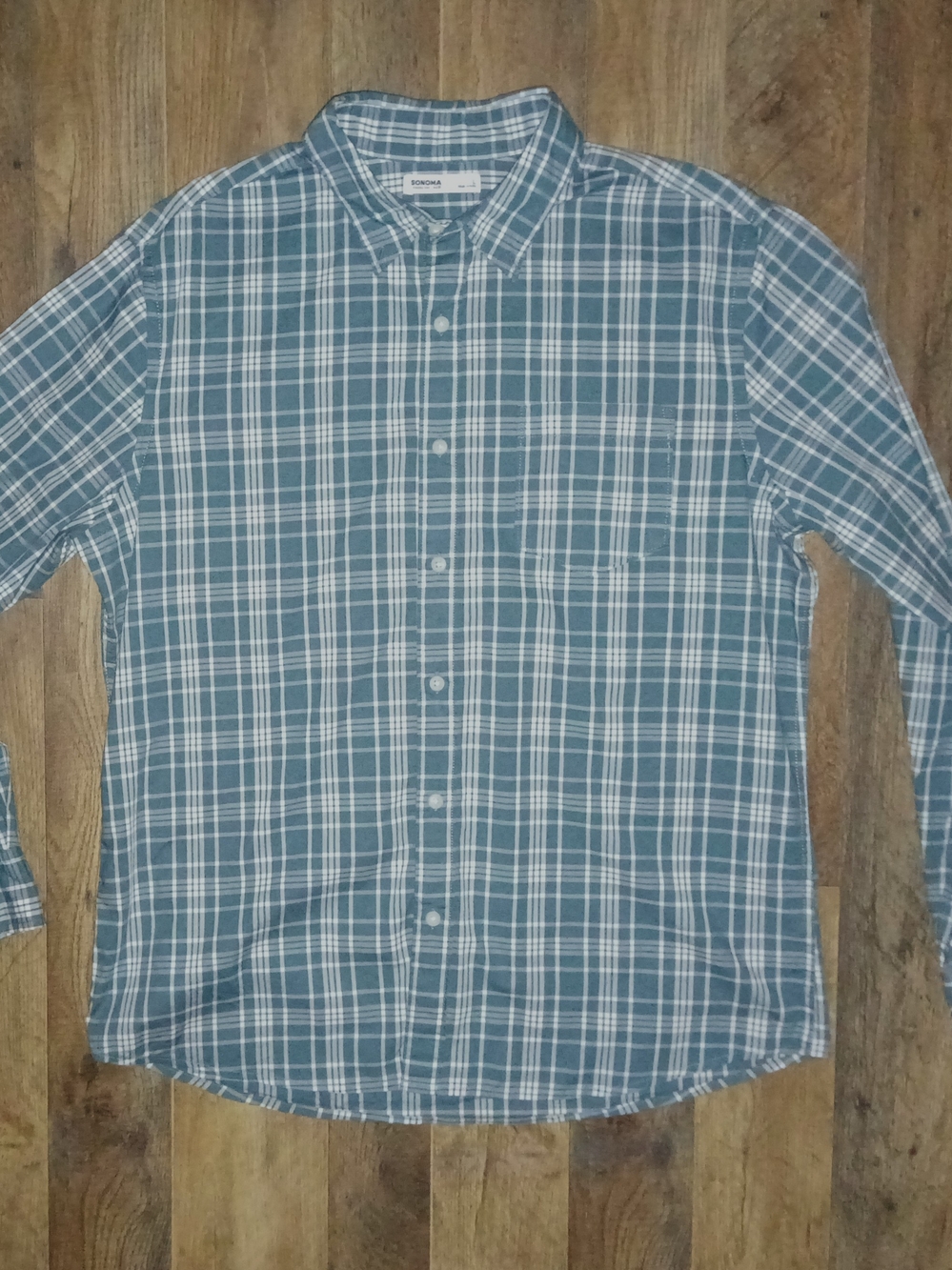 Teal Plaid Men's Long-Sleeve Button-Down Shirt L